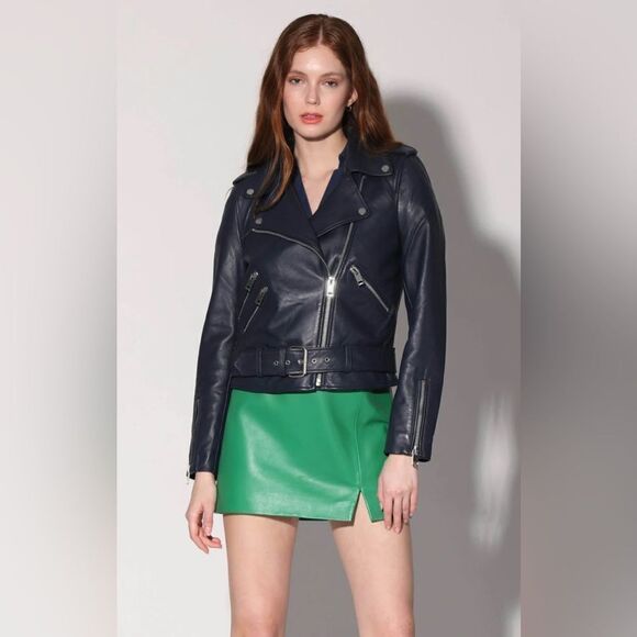 Walter Baker Allison Leather Biker Jacket in Navy brand new with tags - Picture 5 of 6